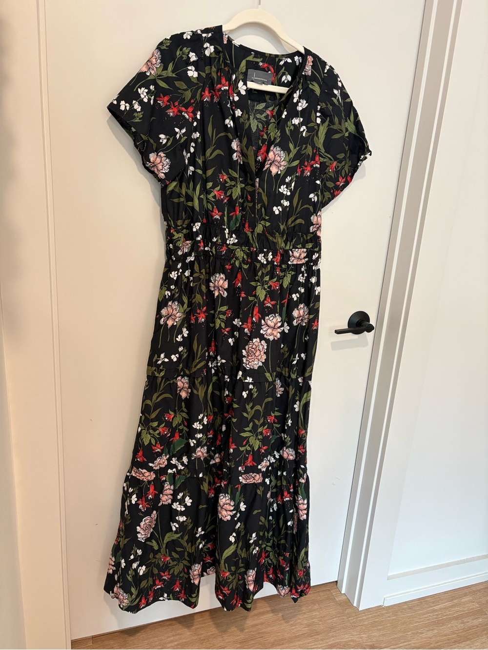 Anthropologie The Somerset Black Floral Garden Tiered Smocked Maxi Dress Cozy 1X - Picture 12 of 14